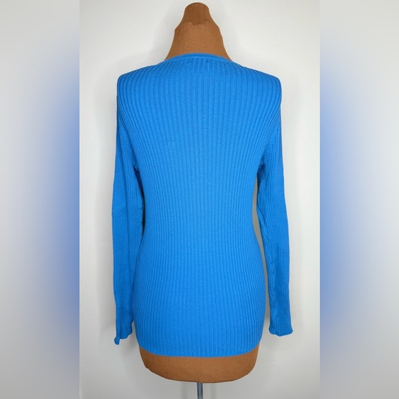 L.L. Bean Ribbed Blue Crew Neck Sweater Long Sleeve Size Medium - Picture 2 of 5